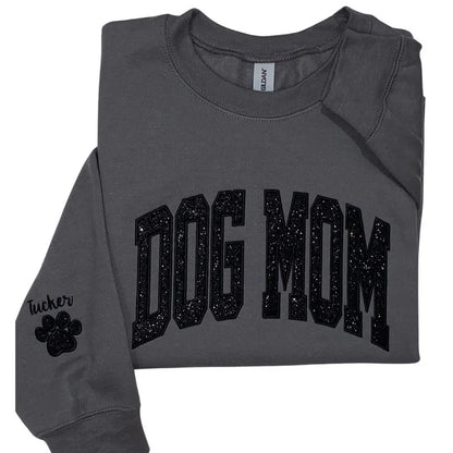 Personalized Embroidered Dog Mom Glitter Vinly Sweatshirt Hoodie Mother's Day Gift for Pet Lovers