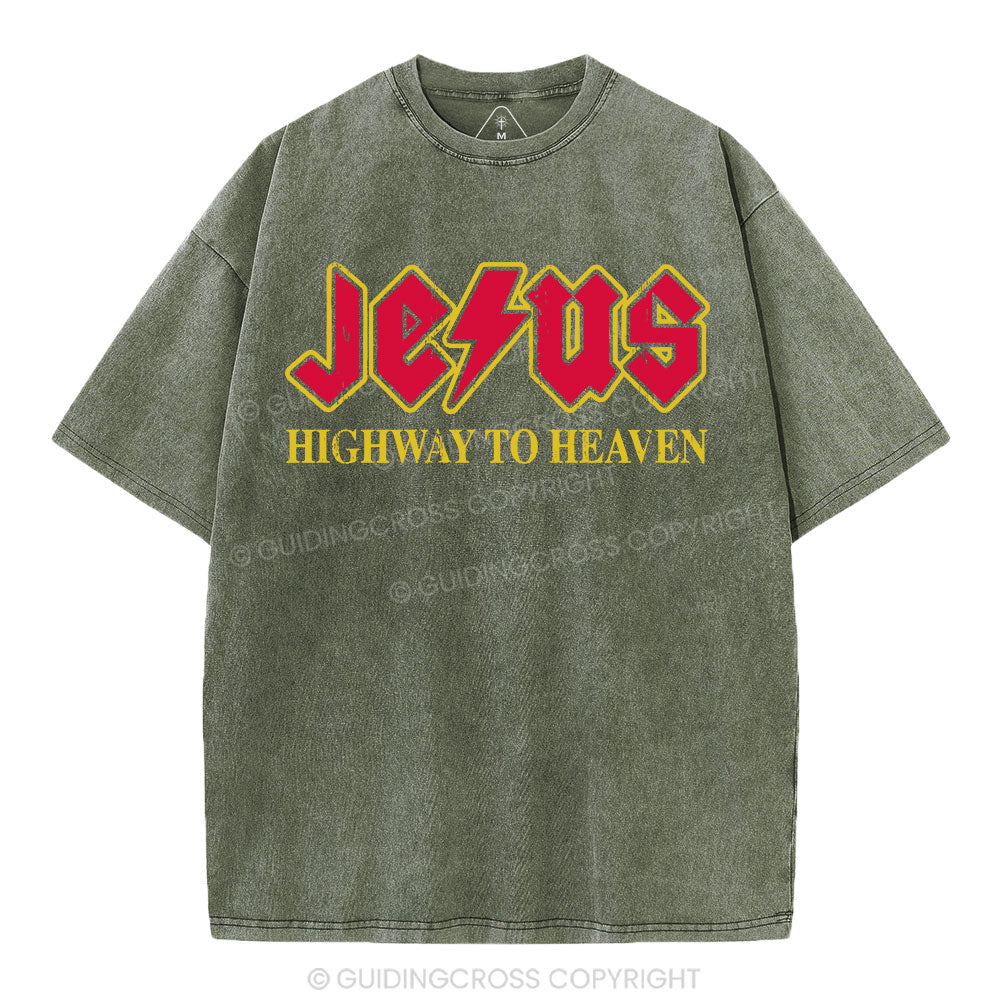 Jesus Highway To Heaven Christian Washed T-Shirt