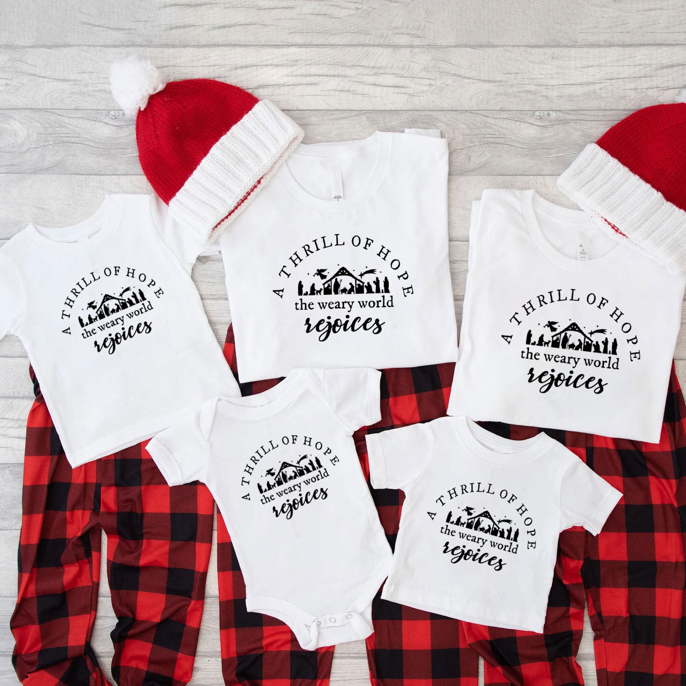 A Thrill Of Hope The Weary World Rejoice Christmas Family Matching Shirts