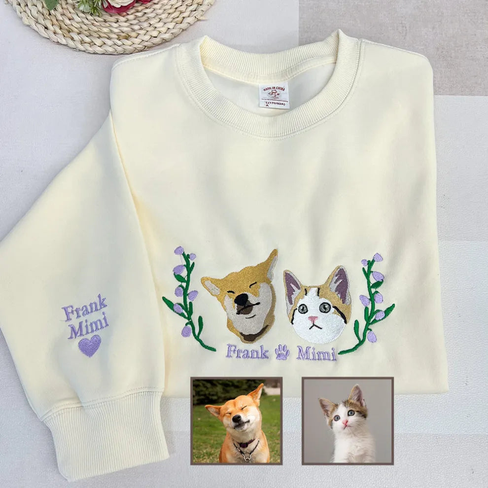 Custom Embroidered Hoodie/Sweatshirt With Pet Portrait Flower | for Pet Lover