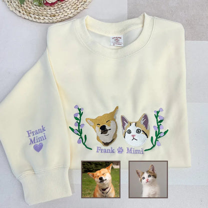 Custom Embroidered Hoodie/Sweatshirt With Pet Portrait Flower | for Pet Lover
