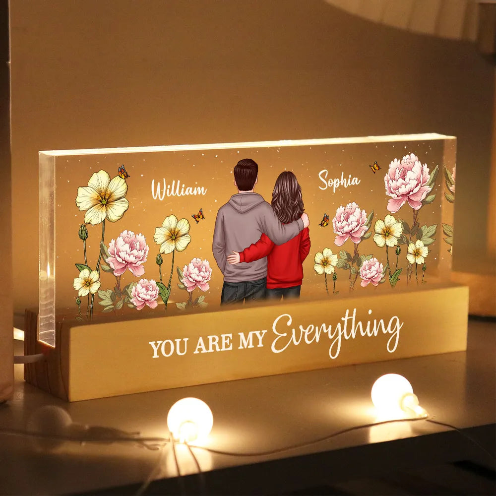 Couple Birth Month Flower Personalized Acrylic Block LED Night Light, Heartfelt 2025 Valentine's Day Gift For Him