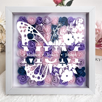 Personalized Butterfly Version Flower Shadow Box - Gift For Mom Custom Children Names