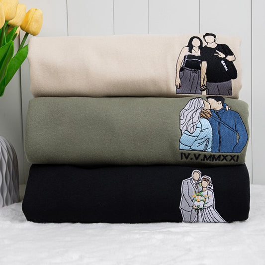 Loversdovey Custom Embroidered Portrait from Photo Sweatshirt