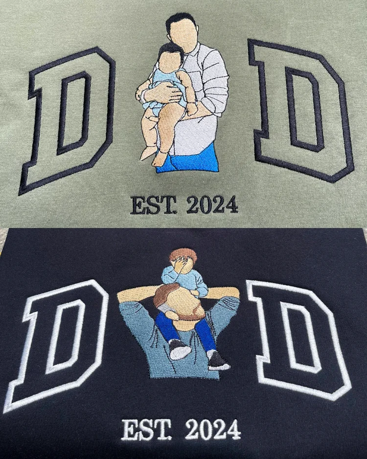 Custom Dad Shirt - Embroidered Portrait Shirt with Photo - Unique Gift for Dad and Family