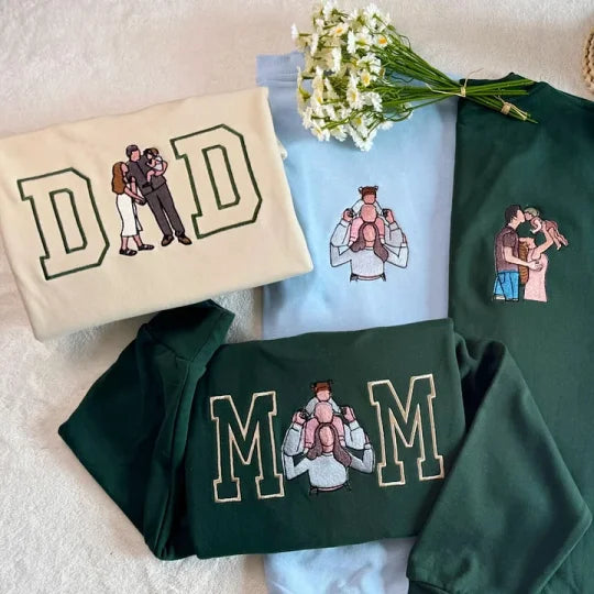 Personalized Embroidered Family Photo Glitter Sweatshirt - Mother's Day Gift