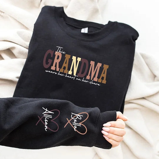 🔥For Mom🔥Personalized MAMA Wears Her Heart On Her Sleeve Sweatshirt(Buy 2 Free Shipping)
