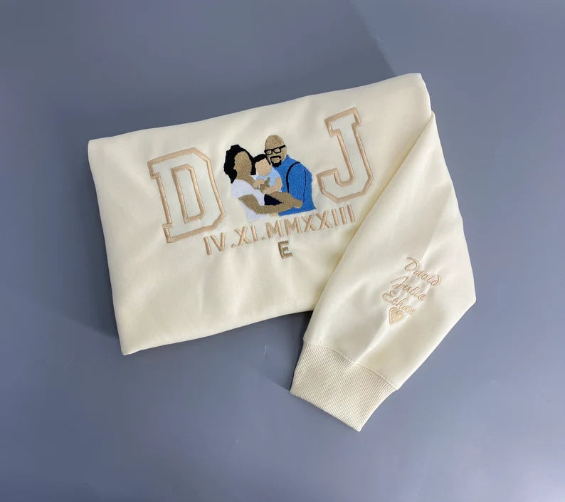 Personalized Embroidered Sweatshirt: Custom Family Initials Portrait, Family, Dad | Custom Family Initials Roman Numeral | EST Year Hoodie