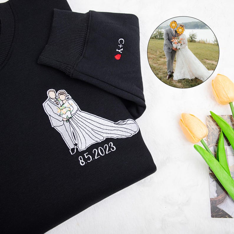 Loversdovey Custom Embroidered Portrait from Photo Sweatshirt