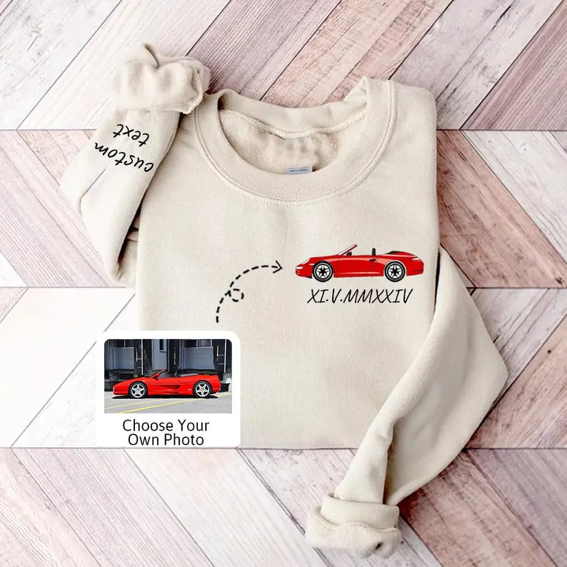 Personalized Printed Custom Car Art Sweatshirt, Custom Vehicle Sweater, Personalized Dad Gift