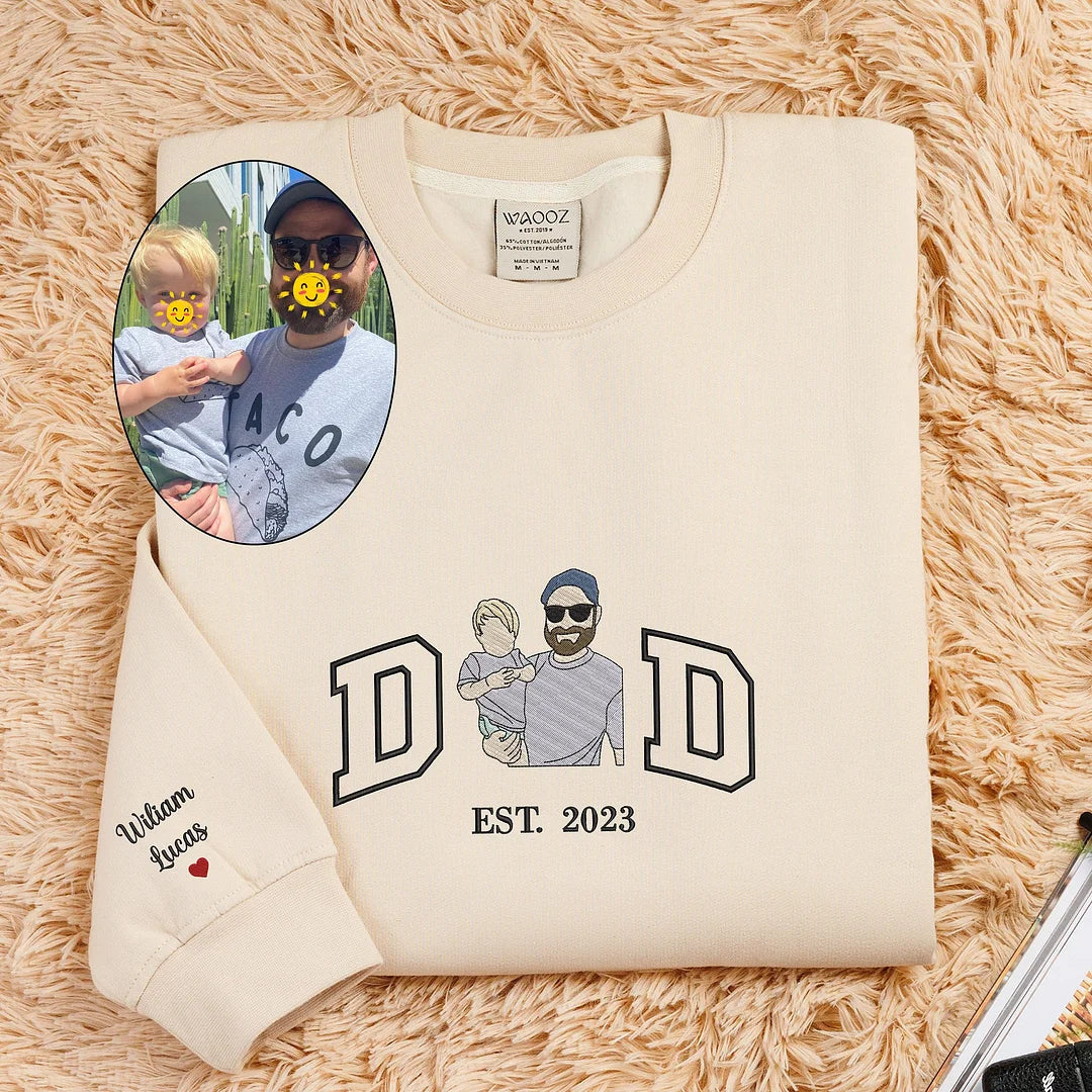 Custom Dad Shirt - Embroidered Portrait Shirt with Photo - Unique Gift for Dad and Family