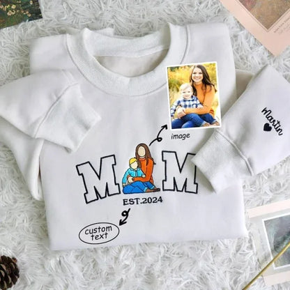Personalized Embroidered Family Photo Glitter Sweatshirt - Mother's Day Gift