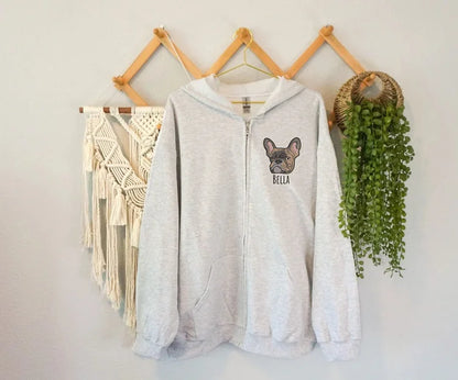 Custom Embroidered Pet Portrait Hoodie Zip Up Hoodie