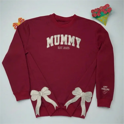 Customized Glitter Bow Embroidered Sweatshirt- Gift For Mom