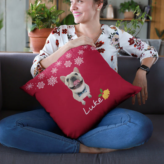 Custom Dog Photo Christmas Pillow With Name Christmas Pillow Gift