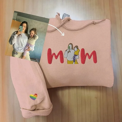 Mum Sweatshirt with Photo, Custom Embroidered Hoodie Mum and Kids Portrait