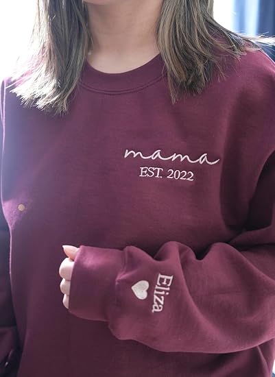 Custom Mom Sweatshirt and Hoodie, Embroidered Name on Sleeve, Best Gift for Mom
