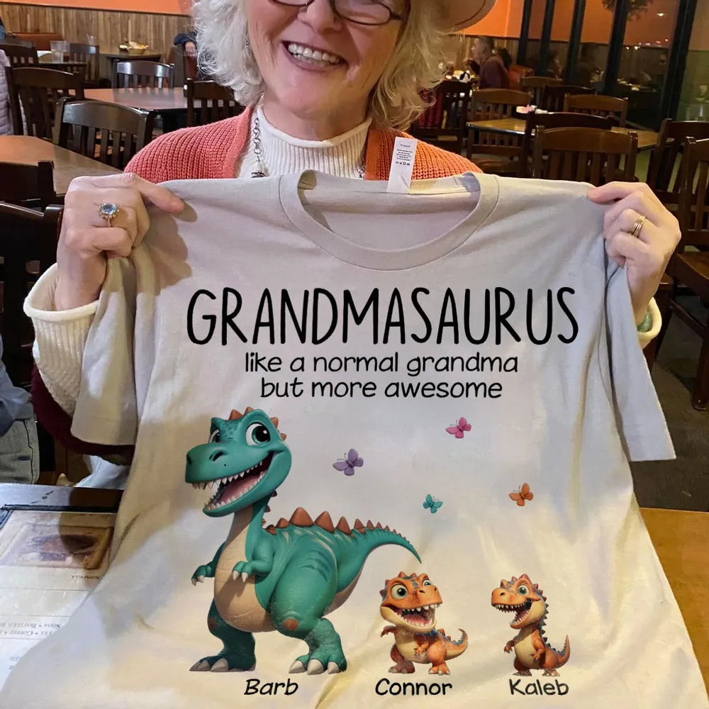 Grandmasaurus And Kids 3D Effect Dinosaurs Personalized Shirt, Mother's Day Gift For Grandma