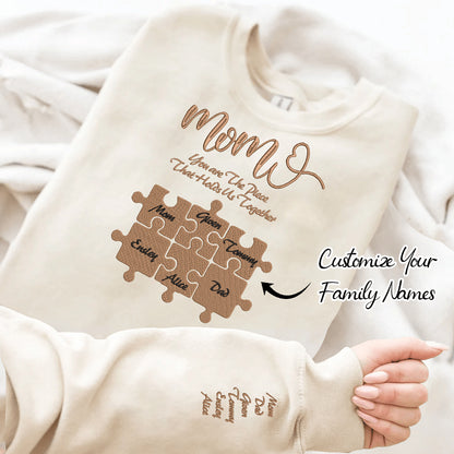 Personalized Sweatshirt With Puzzle Embroidery Warm Gift For Family