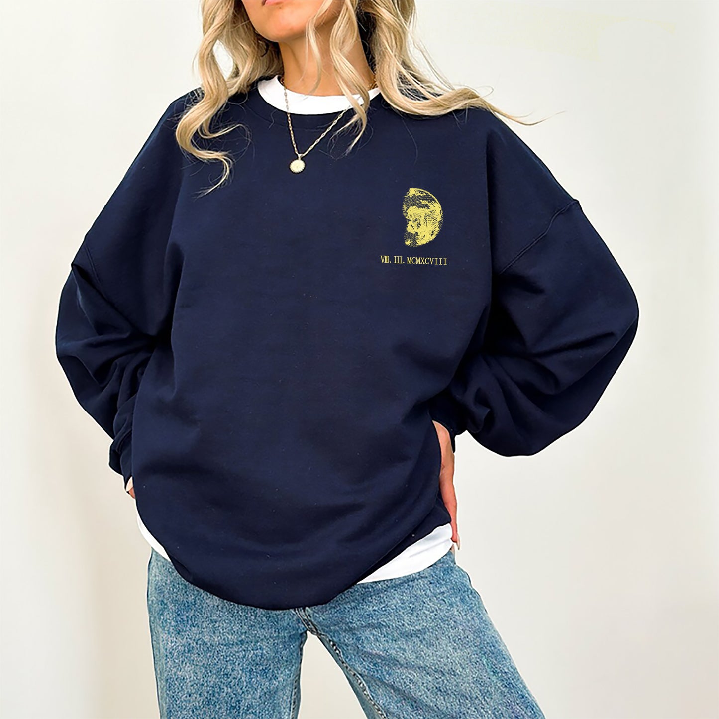 Personalized Moon Roman Numeral Date Couples Sweatshirt