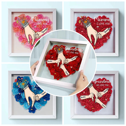 Family Love Blooms Forever – Personalised Mom & Grandma Flower Shadow Box with Names