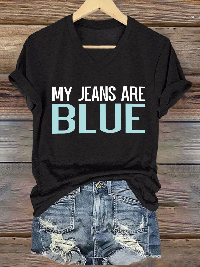 🔥Buy 3 Get 15% Off🔥V-Neck Retro My Jeans Are Blue Print T-Shirt