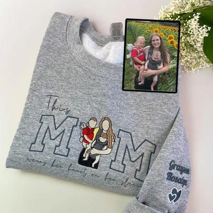 Mom Wears Her Heart on Her Sleeves - Custom Thread Mama Sweatshirt with Photo Gift for Mom