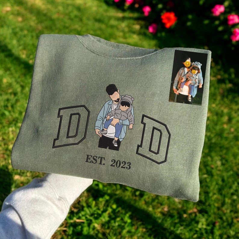 Custom Dad Shirt - Embroidered Portrait Shirt with Photo - Unique Gift for Dad and Family