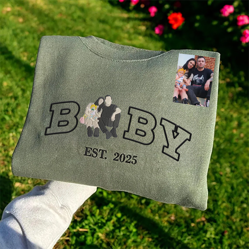 Custom Baby Embroidered Family Portrait Sweater, Personalised Photo & EST Year Sweatshirt, Gifts for Family