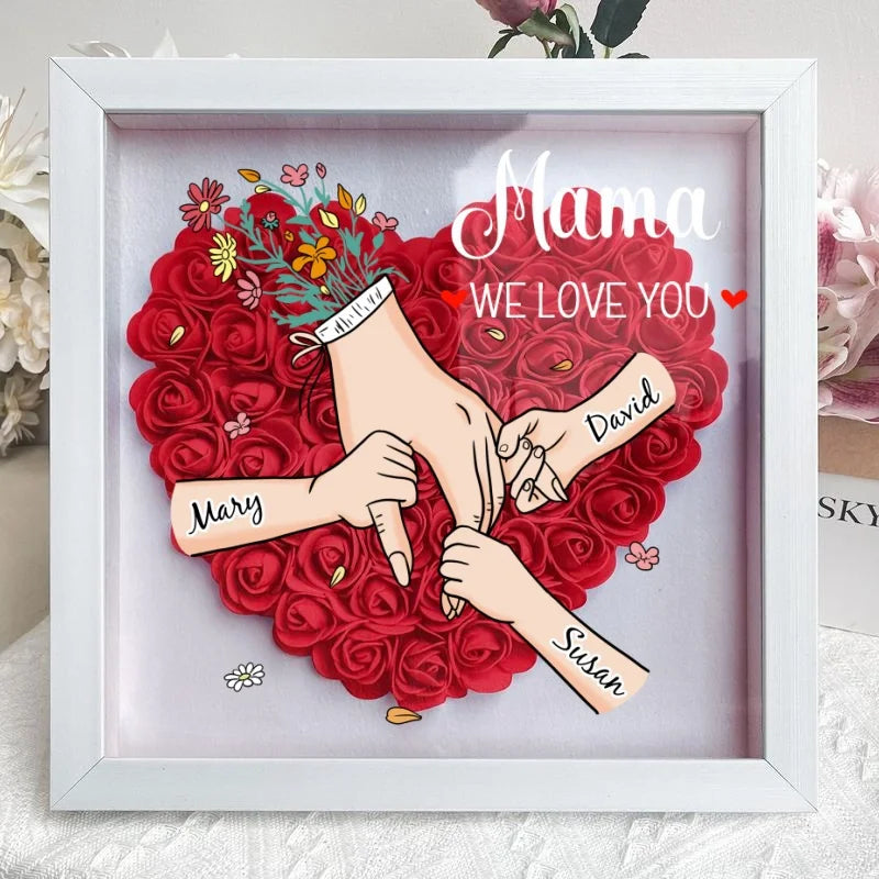 Family Love Blooms Forever – Personalised Mom & Grandma Flower Shadow Box with Names