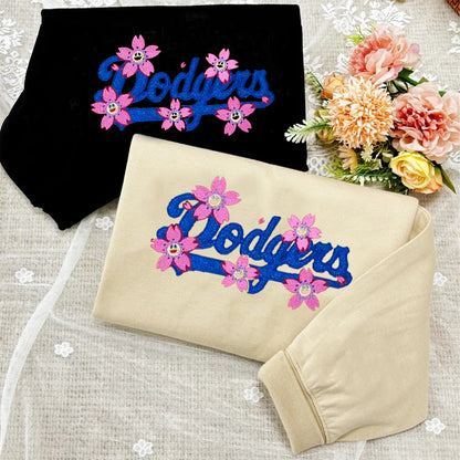 Custom Embroidered Glitter Baseball Team With Flower Sweatshirt