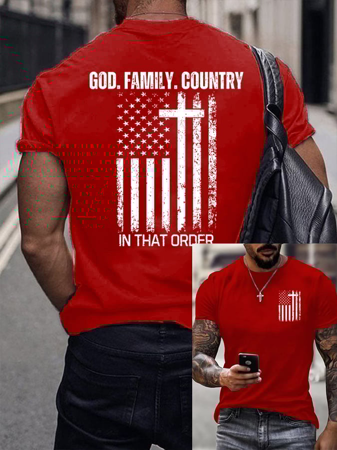 Men's God Family Country In That Order Printed Round Neck T-Shirt
