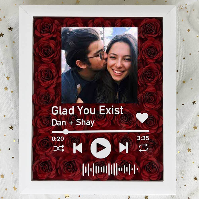 Personalized Flower Shadow Box With Couple Photo For Valentine's Day