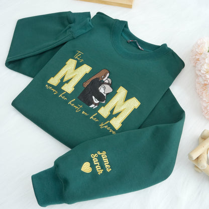 Mom Wears Her Heart on Her Sleeves Custom Glitter Mama Sweatshirt with Photo Gift for Mom Nana