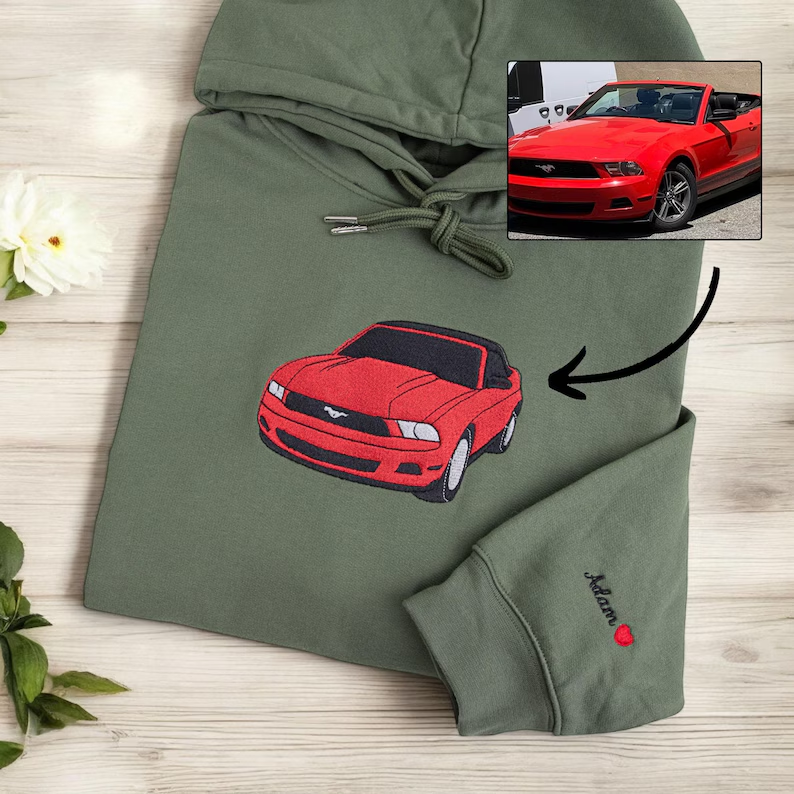 Gifts For Car Lover Custom Embroidered Car Hoodie (Refined Embroidery)