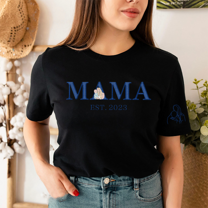 Custom Mama & Me Embroidered Sweatshirt – Personalized Family Portrait with Year & Sleeve Design for Mother’s Day