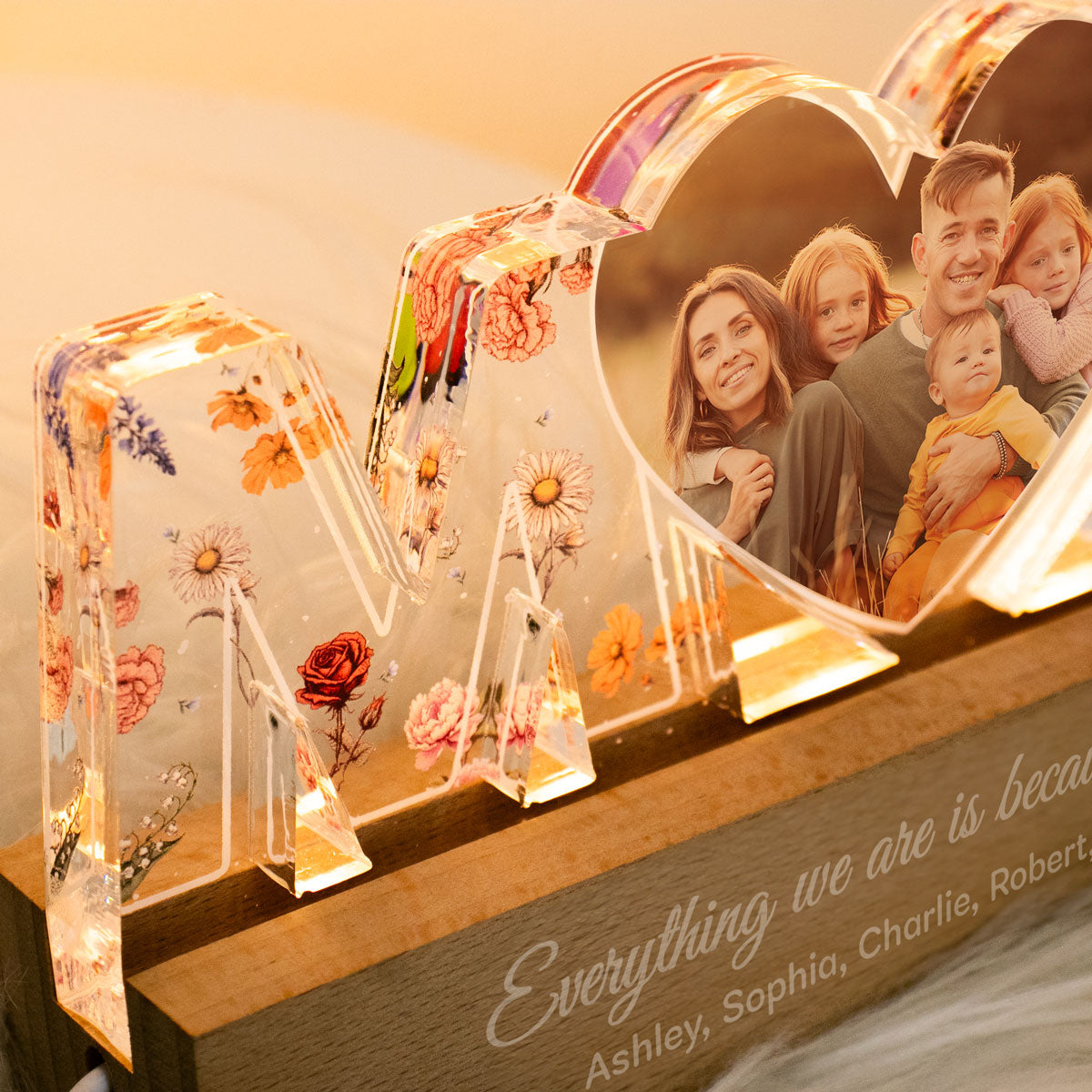 Mom Everything I Am Is Because Of You Birth Month Flower Photo Upload Personalized Led Night Light, Mother's Day Gift