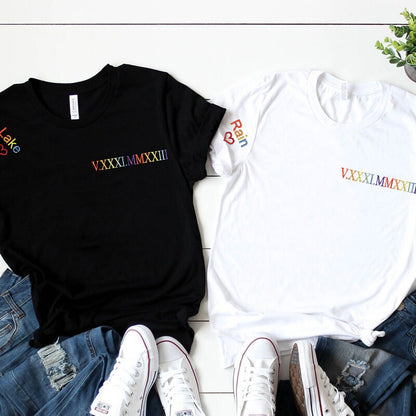 Custom Embroidered Colorful Roman Numeral Date Attractive Gift for Couple's Anniversary
