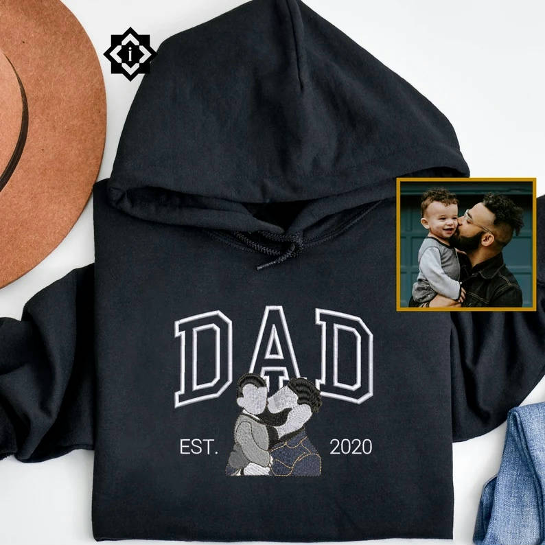 Loversdvoey Custom Embroidered Dad Photo Sweatshirt, Personalized Portrait from Photo Sweater