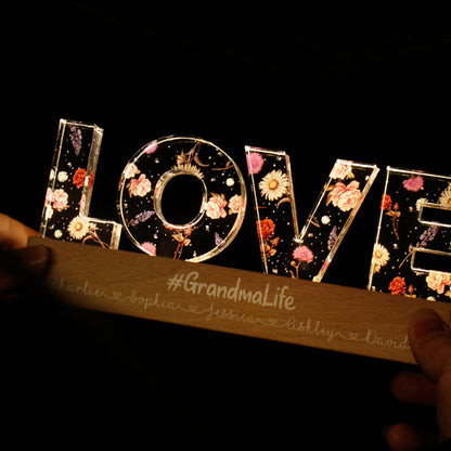 Love Grows Here, Birth Month Flower, Custom Flower Printed LED Night Light, Gift For Mom, Mother's Day Gift