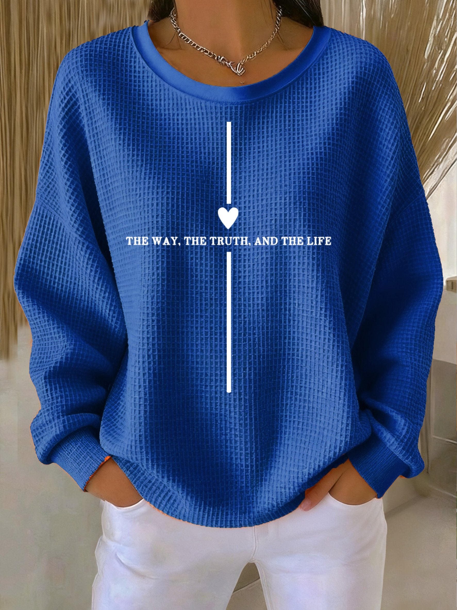 Women's Casual Three Truths Cross Waffle Sweatshirt