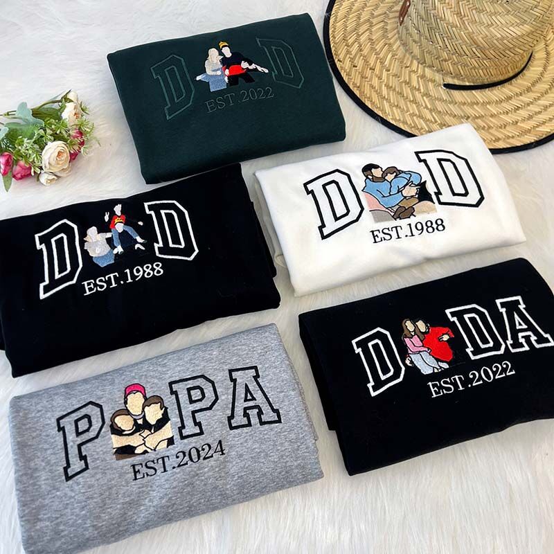 Custom Embroidered Papa & Child Portrait Sweatshirt – Personalized Photo Gift for Papa
