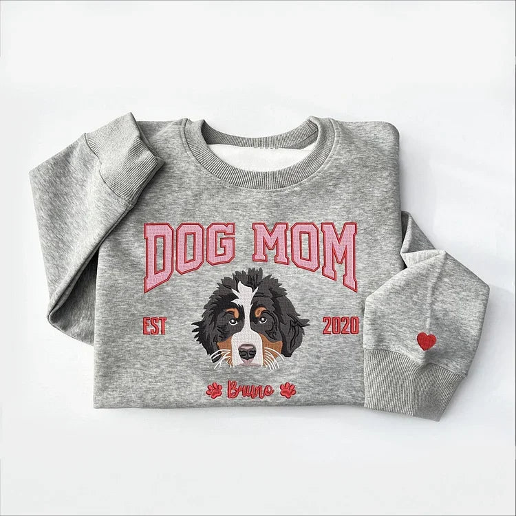 Custom Pet Embroidered Sweatshirt For Dog Mom, XMAS Gift For Pet Owners