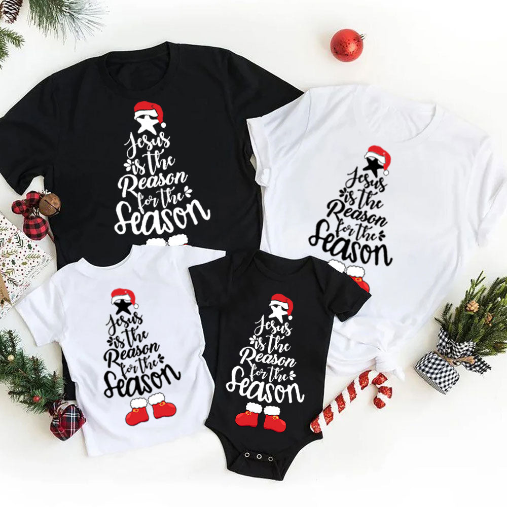 Jesus is the Reason for the Season Christmas Tree Family Matching Shirts