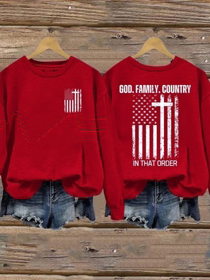 Women's God Family Country In That Order Printed Sweatshirt