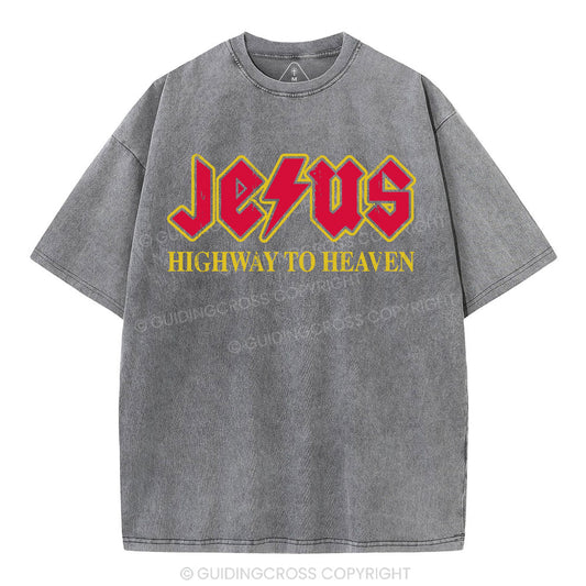 Jesus Highway To Heaven Christian Washed T-Shirt