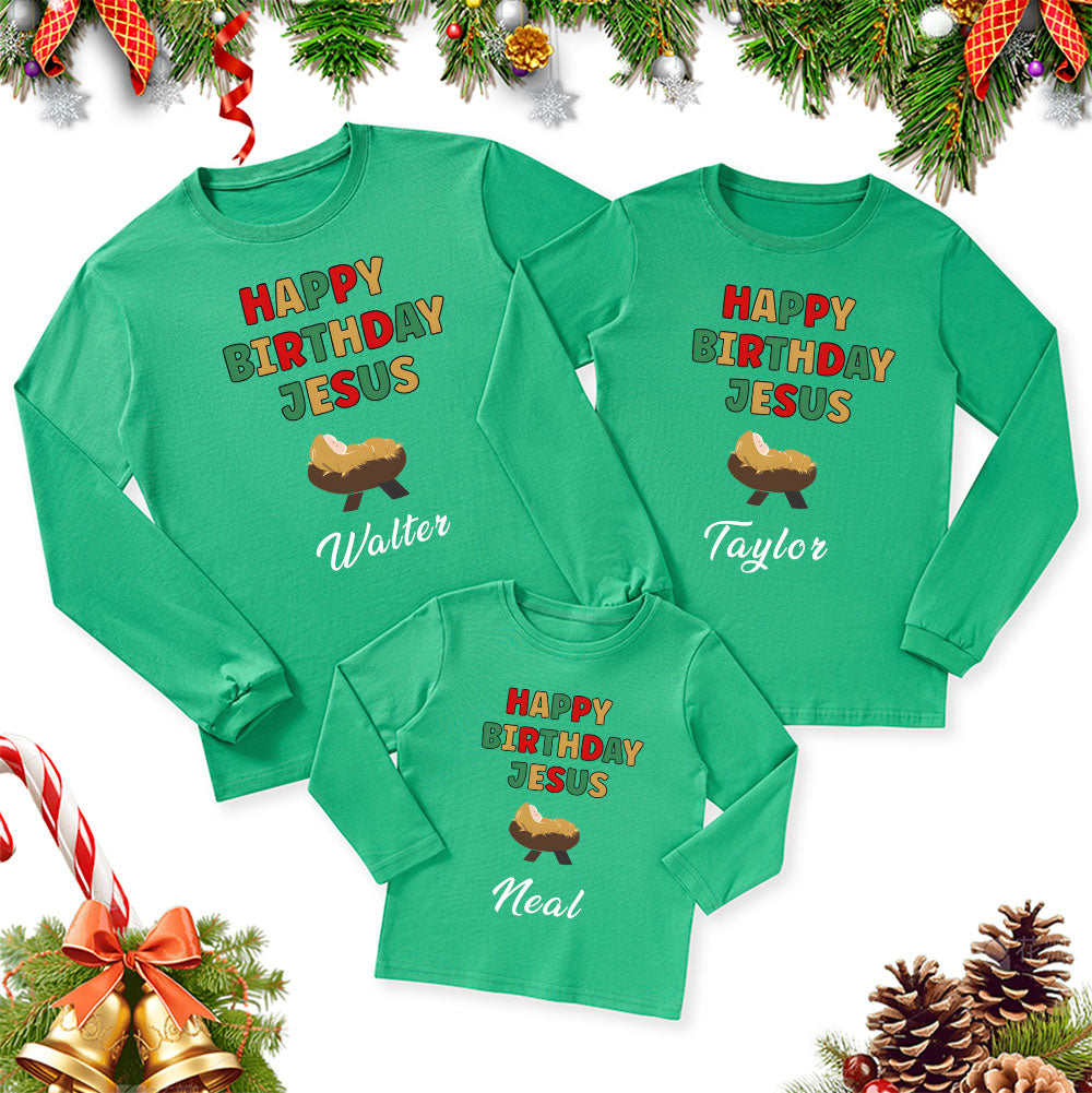Personalized Happy Birthday Jesus Christmas Family Matching Long Sleeve T-Shirt