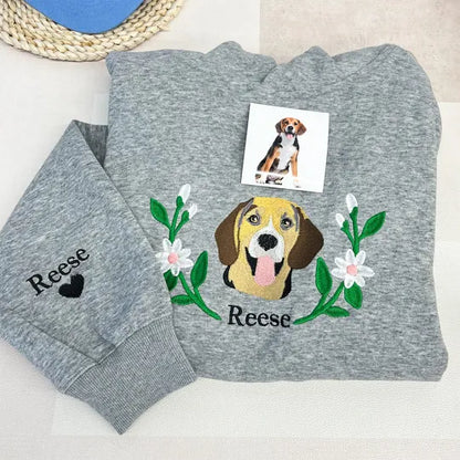 Custom Embroidered Sweatshirt With Pet Portrait Flower | for Pet Lover