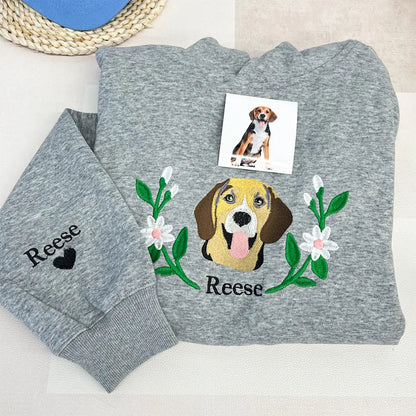 Custom Embroidered Hoodie/Sweatshirt With Pet Portrait Flower | for Pet Lover