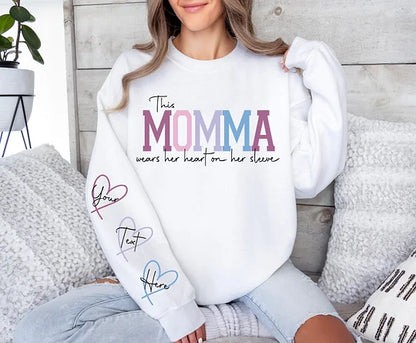 🔥For Mom🔥Personalized MAMA Wears Her Heart On Her Sleeve Sweatshirt(Buy 2 Free Shipping)